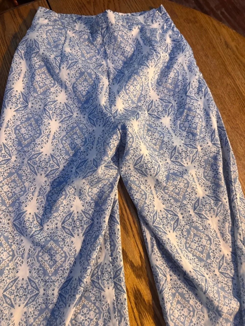 Side Zip Coastal Beach Pants Boating Vacation resort   blue paisley palazzo pant